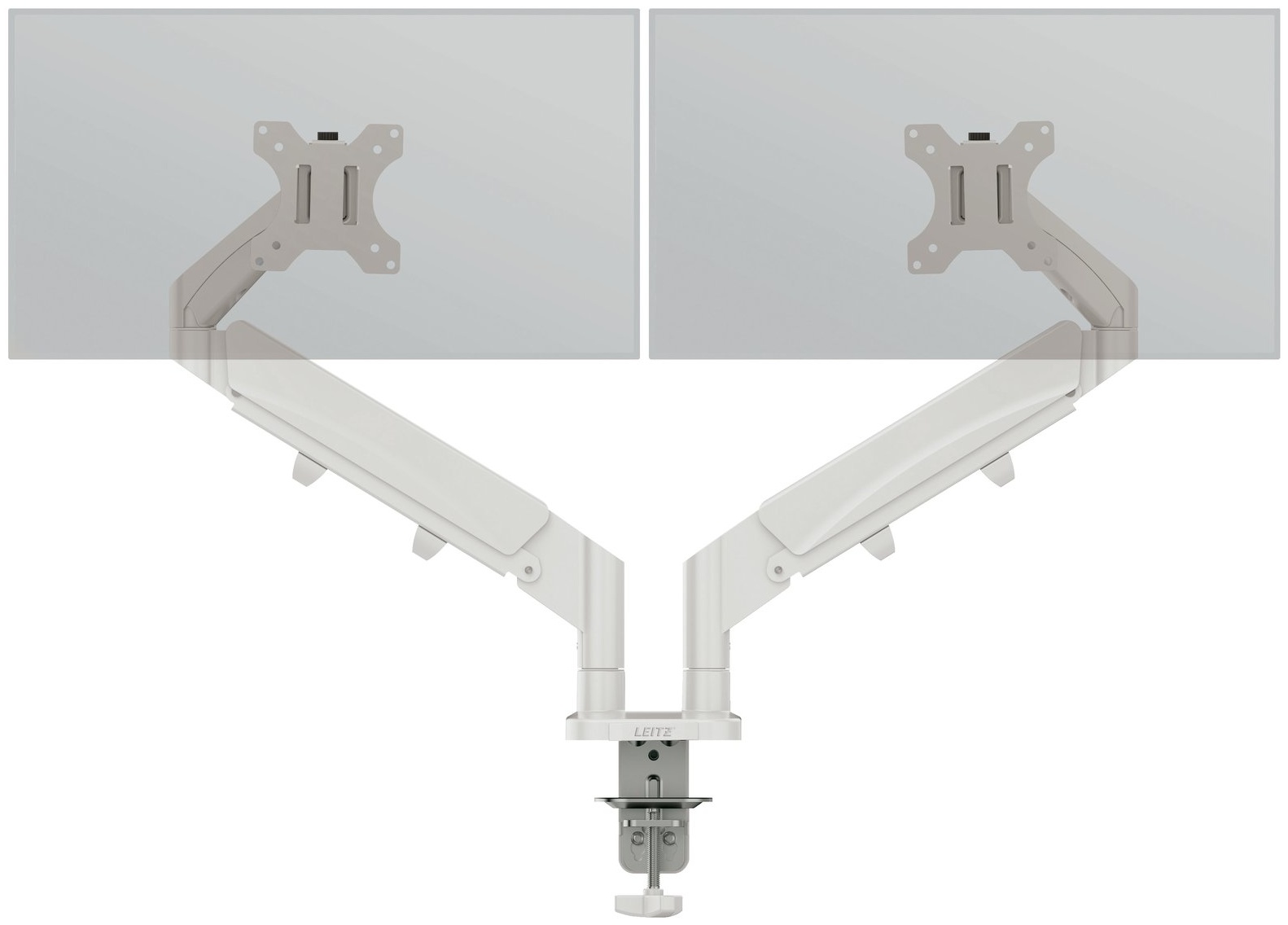 Leitz Ergo Monitorarm | für 2 Monitore | bis 32" | bis 9 kg | Tischklemme | höhenverstellbar | Lichtgrau