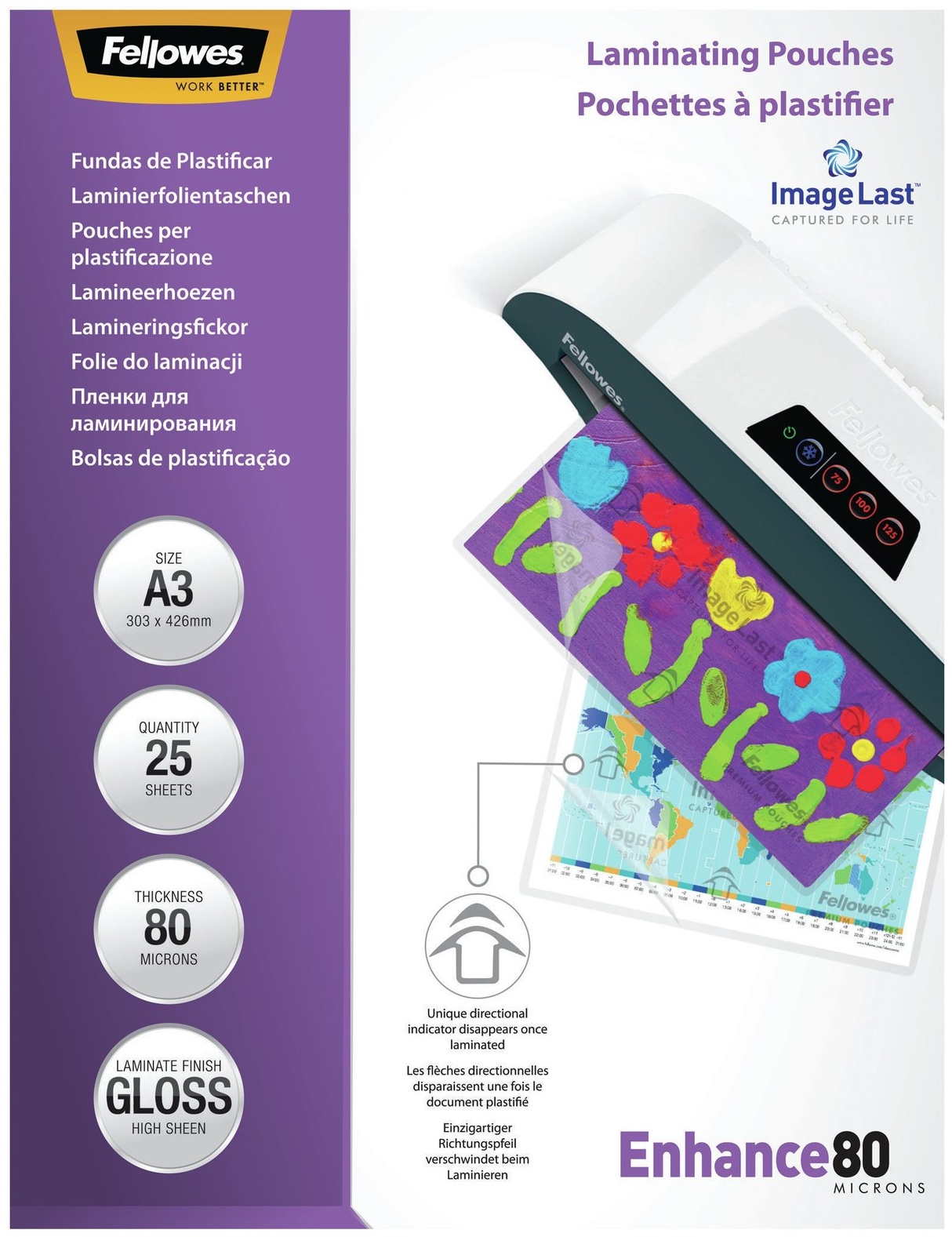 Fellowes Enhance80 ImageLast Laminierfolien A3 | 80 µm | glänzend | 25 Stück