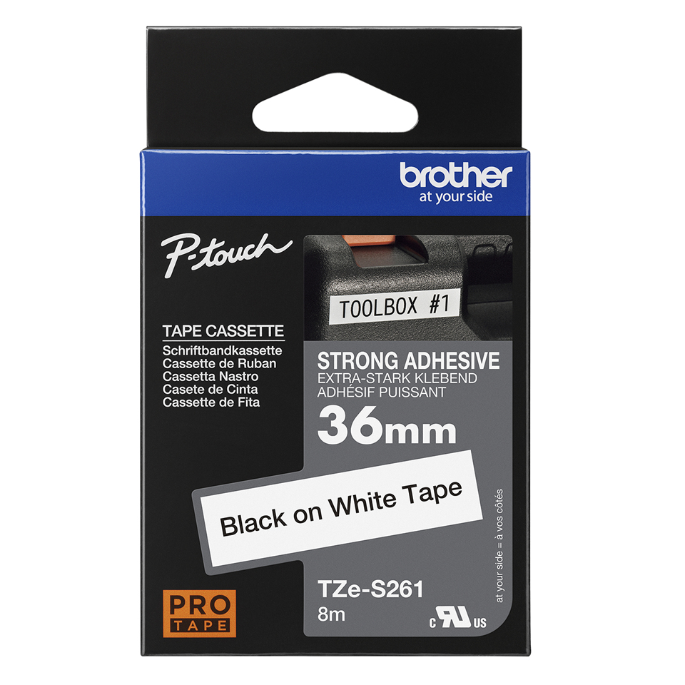 Brother Schriftband TZe-S261 | 36 mm | Schwarz auf Weiß | 8 m