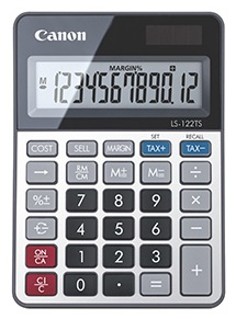 Canon LS-122TS Tischrechner | 12 Stellen | Solar + Batterie | Steuerberechnung | Silber/Schwarz
