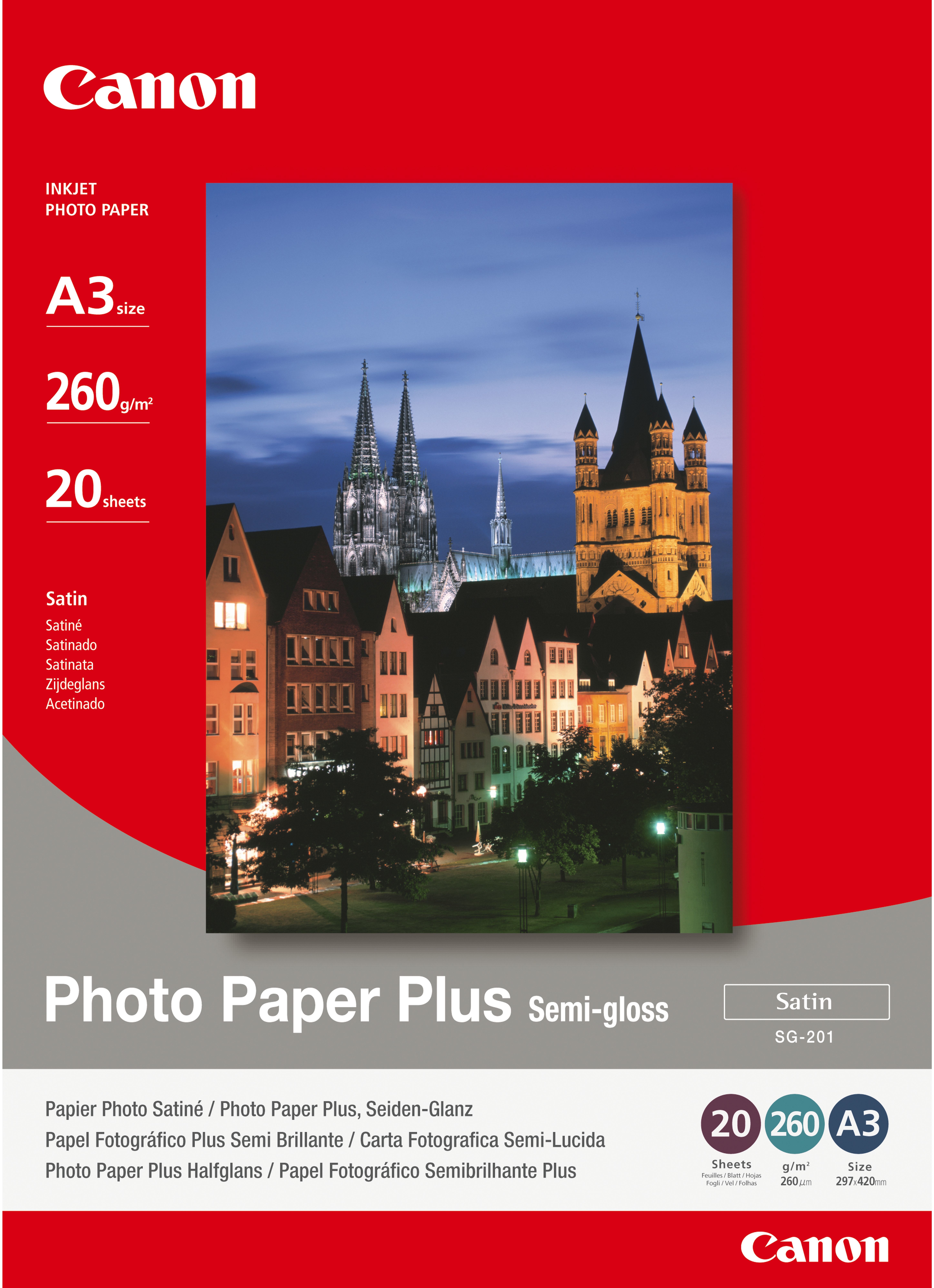 Canon Fotopapier SG-201 Satiniert | A3 | 260 g/m² | 20 Blatt