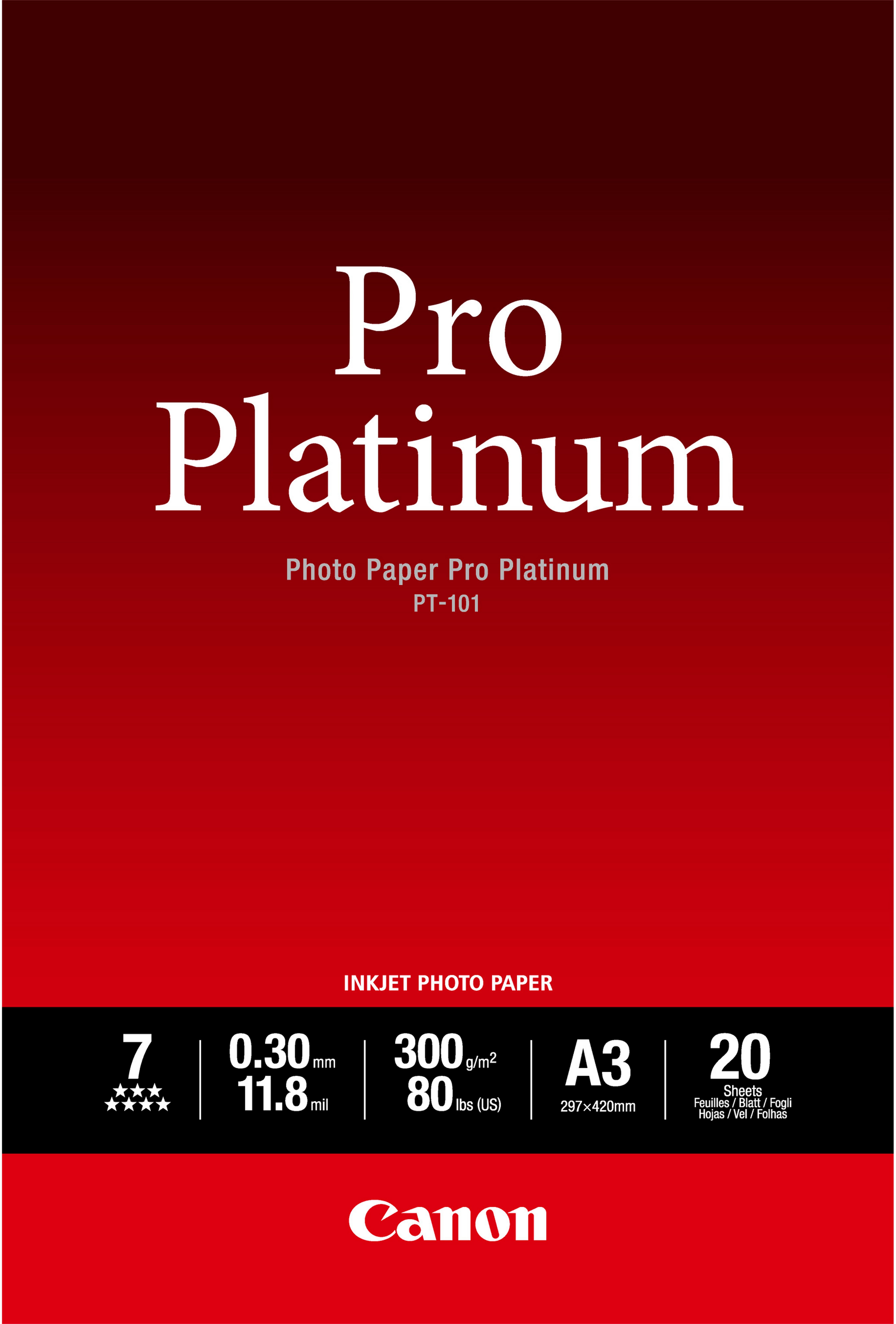 Canon Fotopapier PT-101 Glänzend | A3 | 300 g/m² | 20 Blatt
