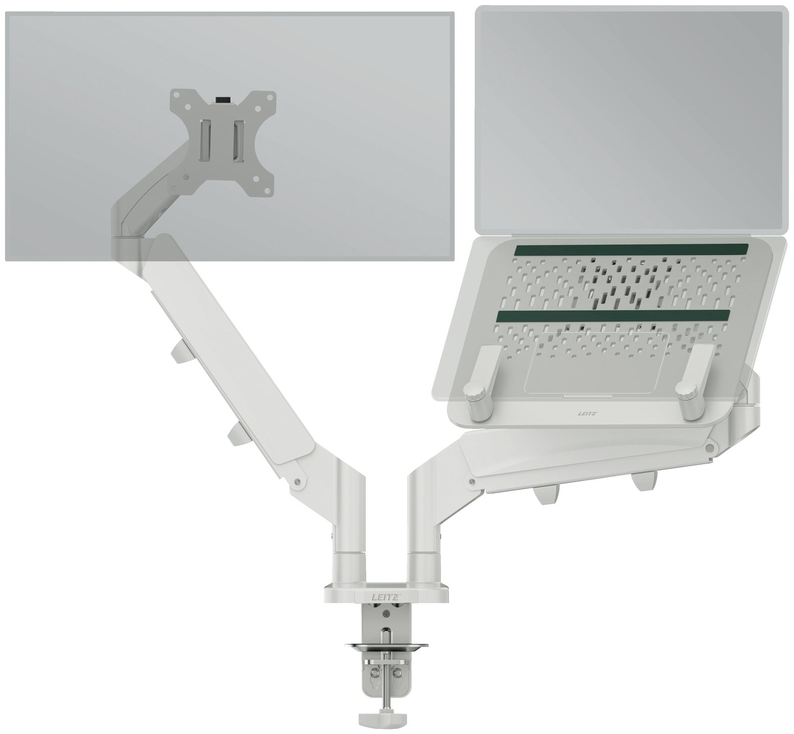 Leitz Ergo Monitor-Laptop-Arm | für 1 Monitor + Laptop | bis 32" | bis 9 kg | Tischklemme | höhenverstellbar | Lichtgrau