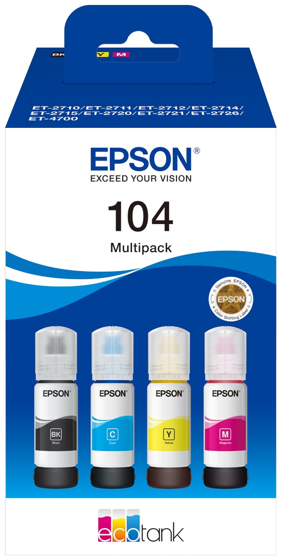 Original Epson EcoTank 104 | C13T00P640 Tintenflasche 4er-Pack