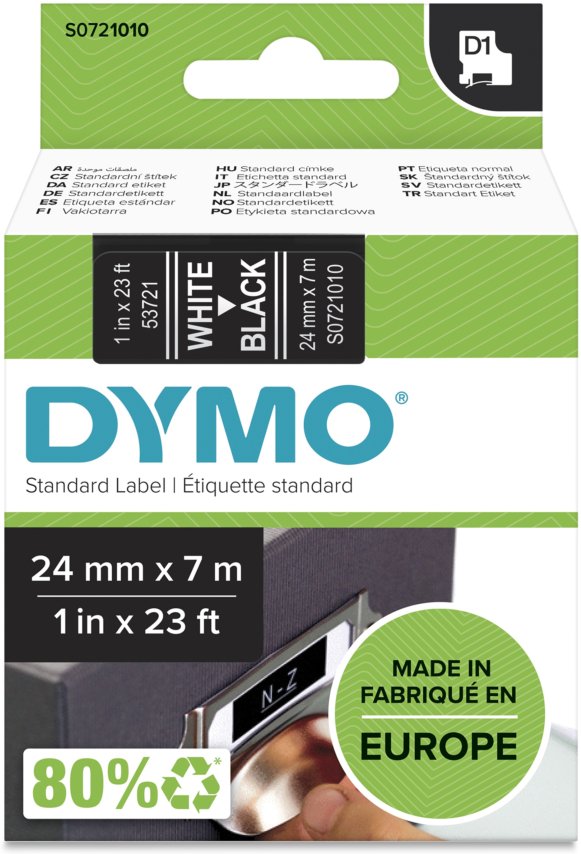 Dymo Schriftband D1 53721 | 24 mm | Weiß auf Schwarz | 7 m
