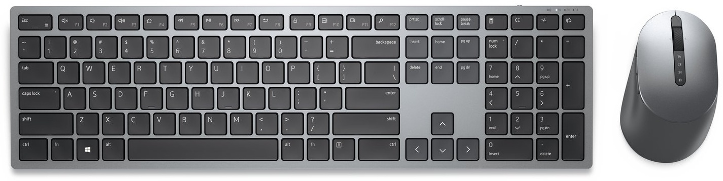 Dell KM7321W Tastatur-Maus-Set | Funk + Bluetooth | QWERTZ (DE) | mit Ziffernblock | 2× AAA-Batterie | Grau