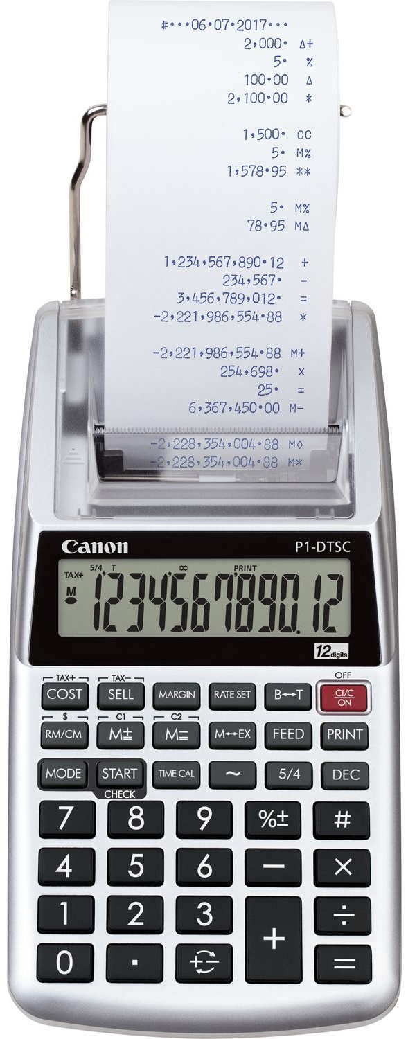 Canon P1-DTSC II Druckender Tischrechner | 12 Stellen | Netzbetrieb + Batterie | Steuerberechnung | Silber