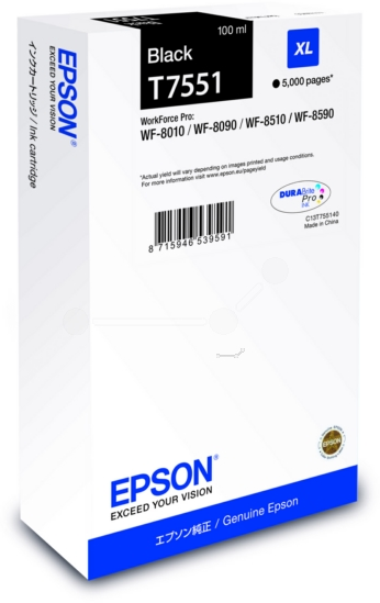 Original Epson T7551 | C13T755140 | C13T75514N Tinte Schwarz XL ( 03.2027 )