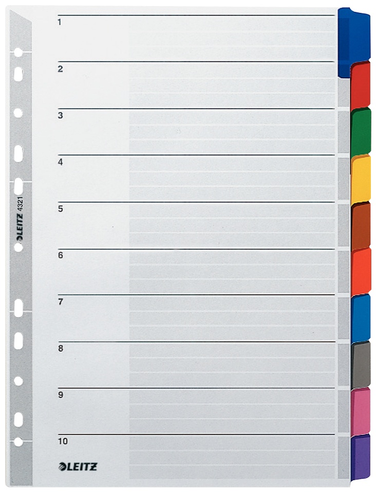 Leitz Register | DIN A4 | blanko · 10-teilig | Mehrfarbig
