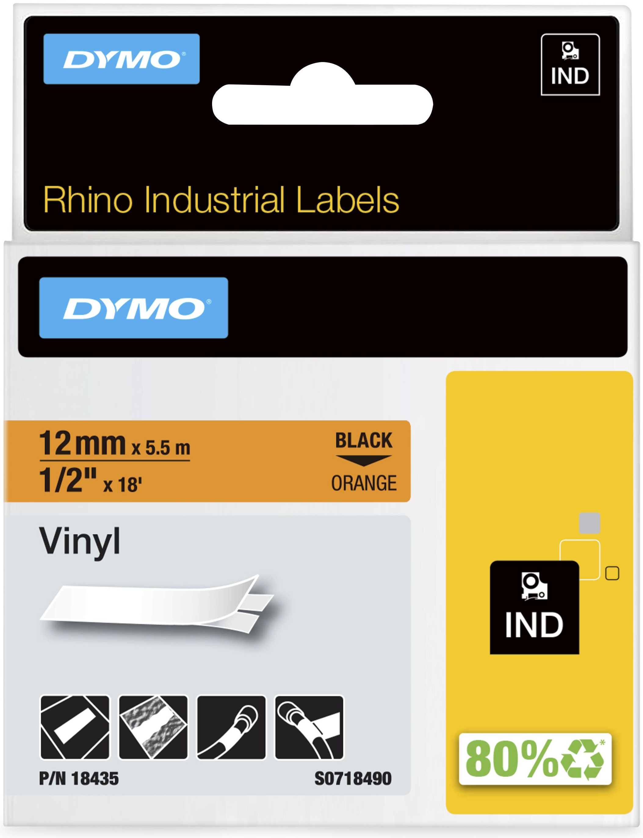 Dymo Schriftband RHINO 18435 | 12 mm | Schwarz auf Orange | 5.5 m