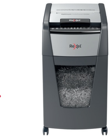 Rexel Optimum Auto+ 300M Aktenvernichter | P-5 Mikroschnitt | 300 Blatt Autofeed | 60 l | Schwarz/Grau
