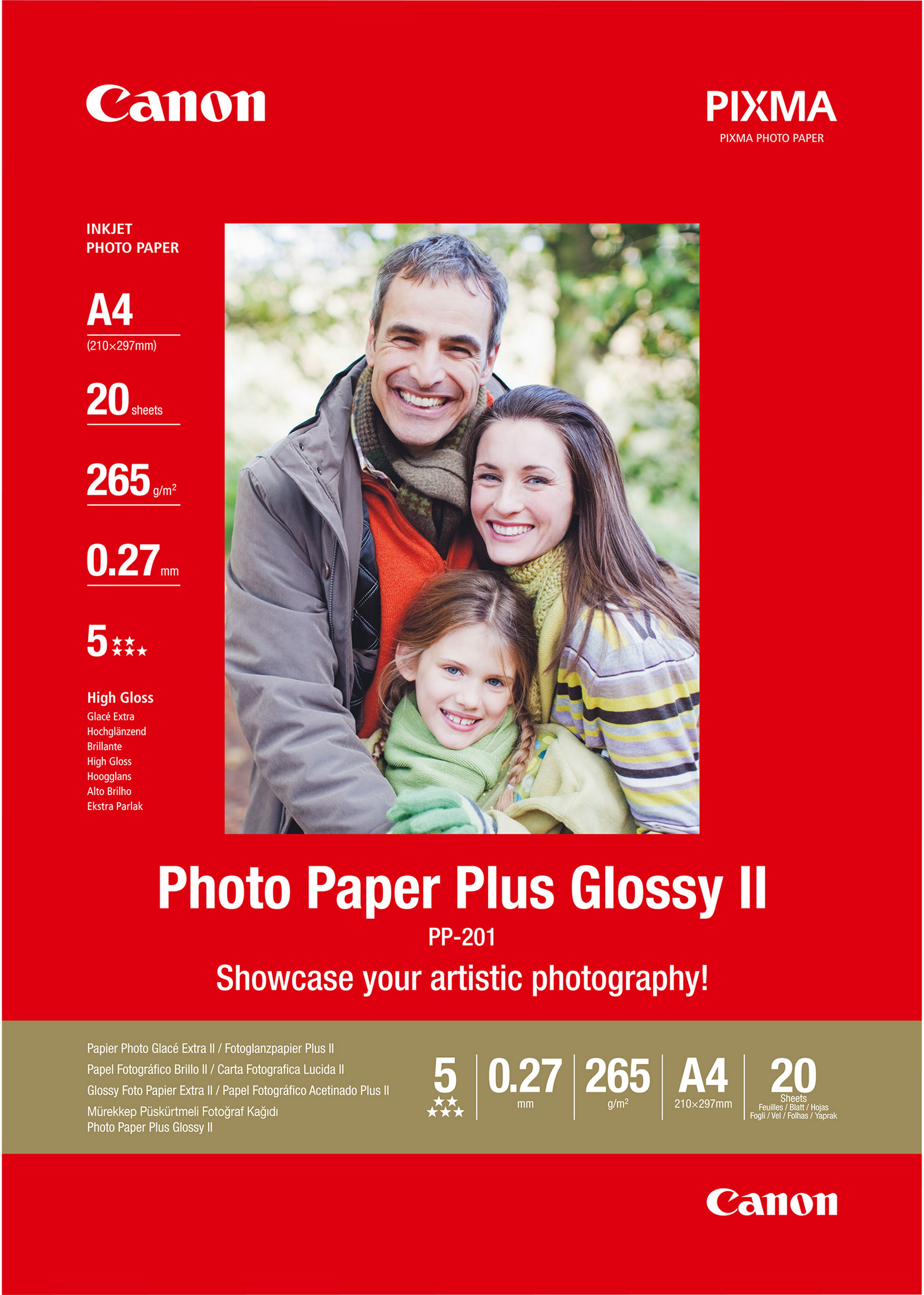 Canon Fotopapier PP-201 Hochglänzend | A4 | 265 g/m² | 20 Blatt