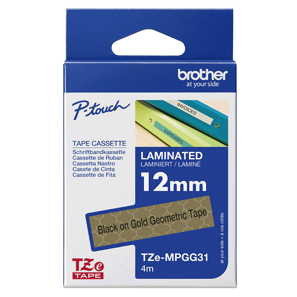 Brother Schriftband TZe-MPGG31 | 12 mm | Schwarz auf Gold | 4 m
