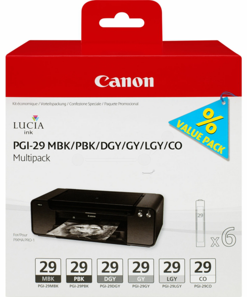 Original Canon 4868B018 | PGI29 Tinte MBK|PBK|DGY|GY|LGY|CO Spar Set