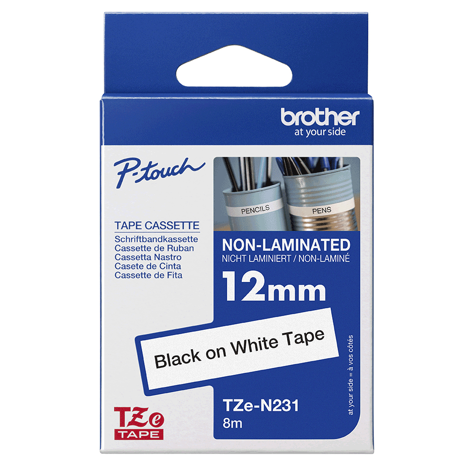 Brother Schriftband TZe-N231 | 12 mm | Schwarz auf Weiß | 8 m