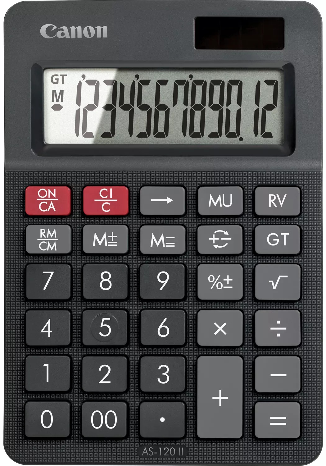 Canon AS-120 II Tischrechner | 12 Stellen | Solar + Batterie | Steuerberechnung | Schwarz