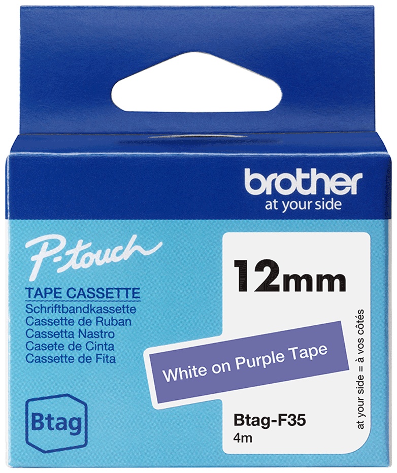 Brother Schriftband Btag BTAGF35 | 12 mm | Weiß auf Lila | 4 m