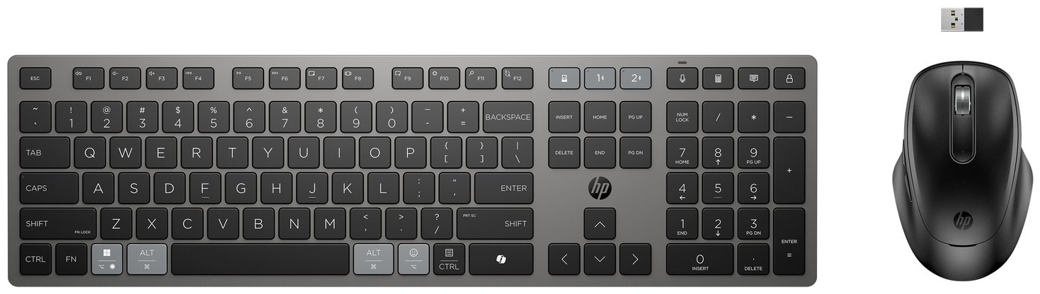 HP 725 Tastatur-Maus-Set | Funk + Bluetooth | QWERTZ (DE) | mit Ziffernblock | Akku | Schwarz