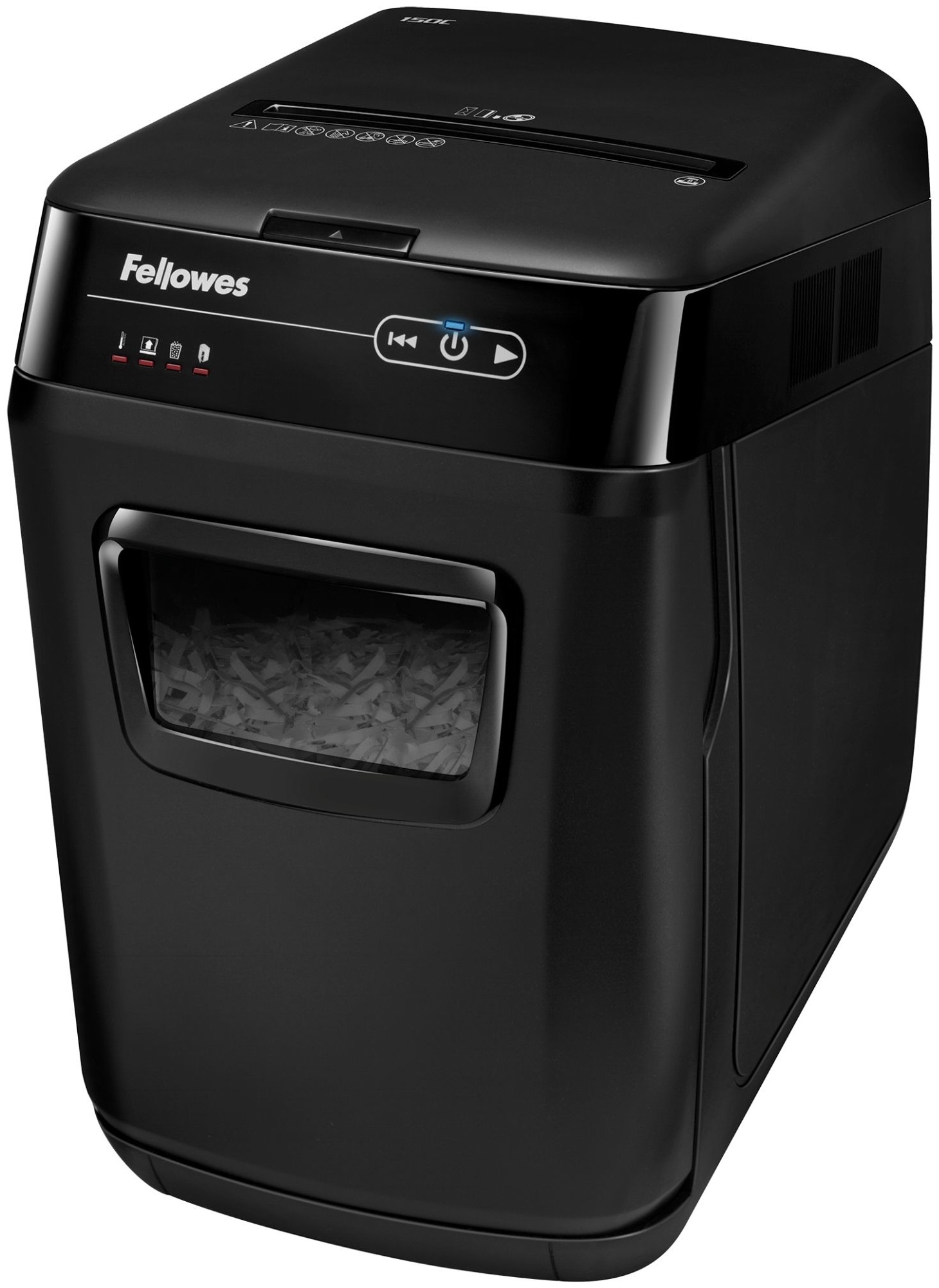 Fellowes AutoMax 150C Aktenvernichter | P-4 Partikelschnitt | 150 Blatt Autofeed | 32 l | Schwarz/Grau
