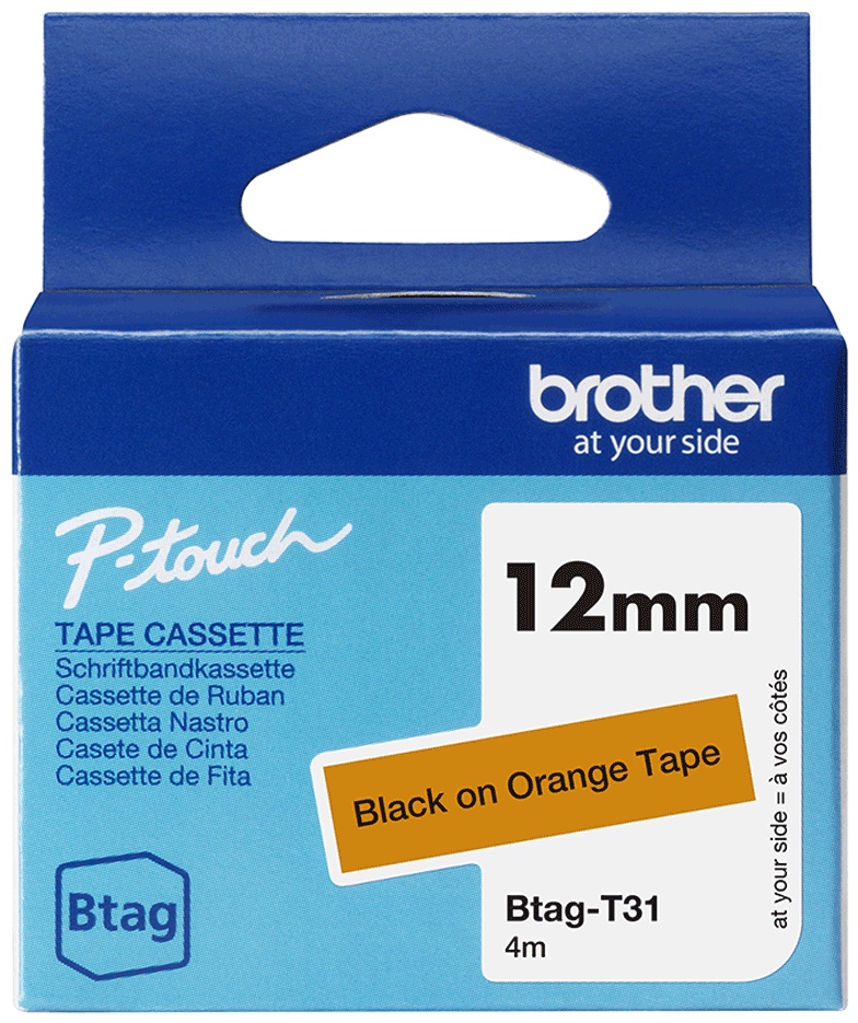 Brother Schriftband Btag BTAGT31 | 12 mm | Schwarz auf Orange | 4 m
