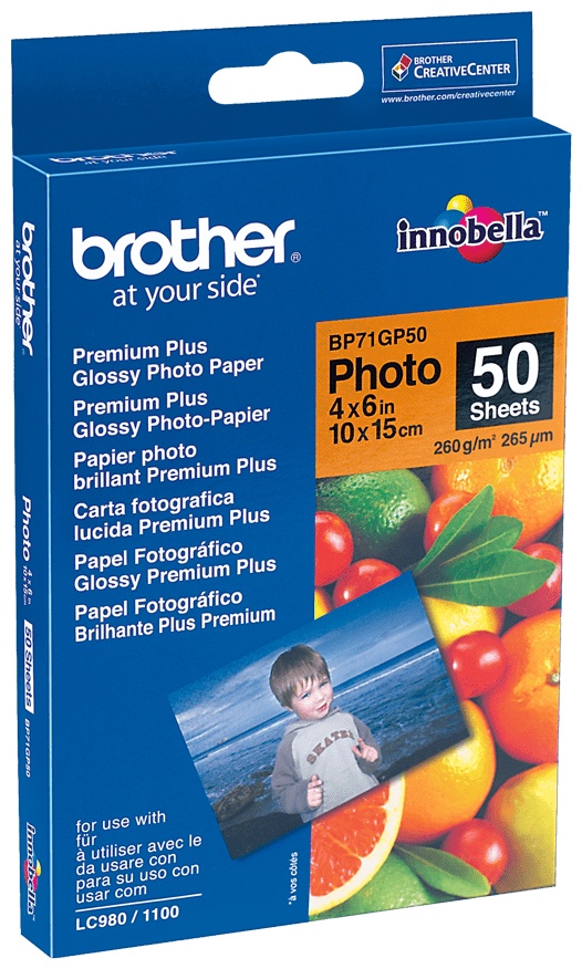 Brother Fotopapier BP71GP50 Glänzend | A6 | 260 g/m² | 50 Blatt