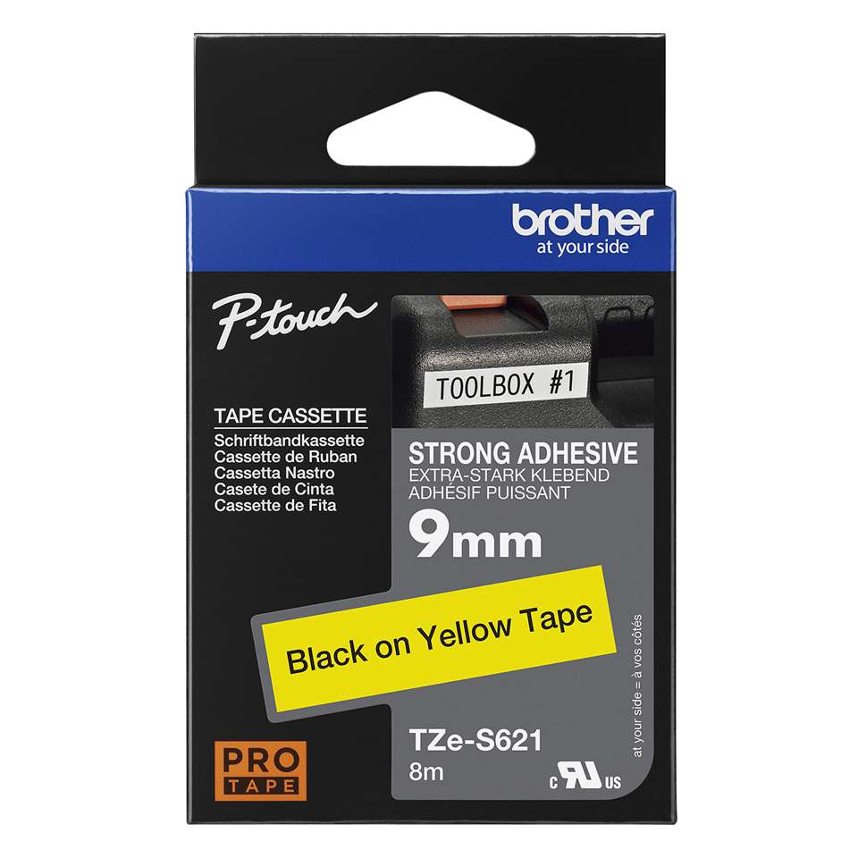 Brother Schriftband TZe-S621 | 9 mm | Schwarz auf Gelb | 8 m