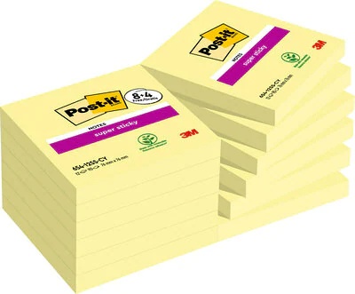 Post-it® Haftnotizen Super Sticky | Gelb | 90 Blatt/Block | 8er-Pack