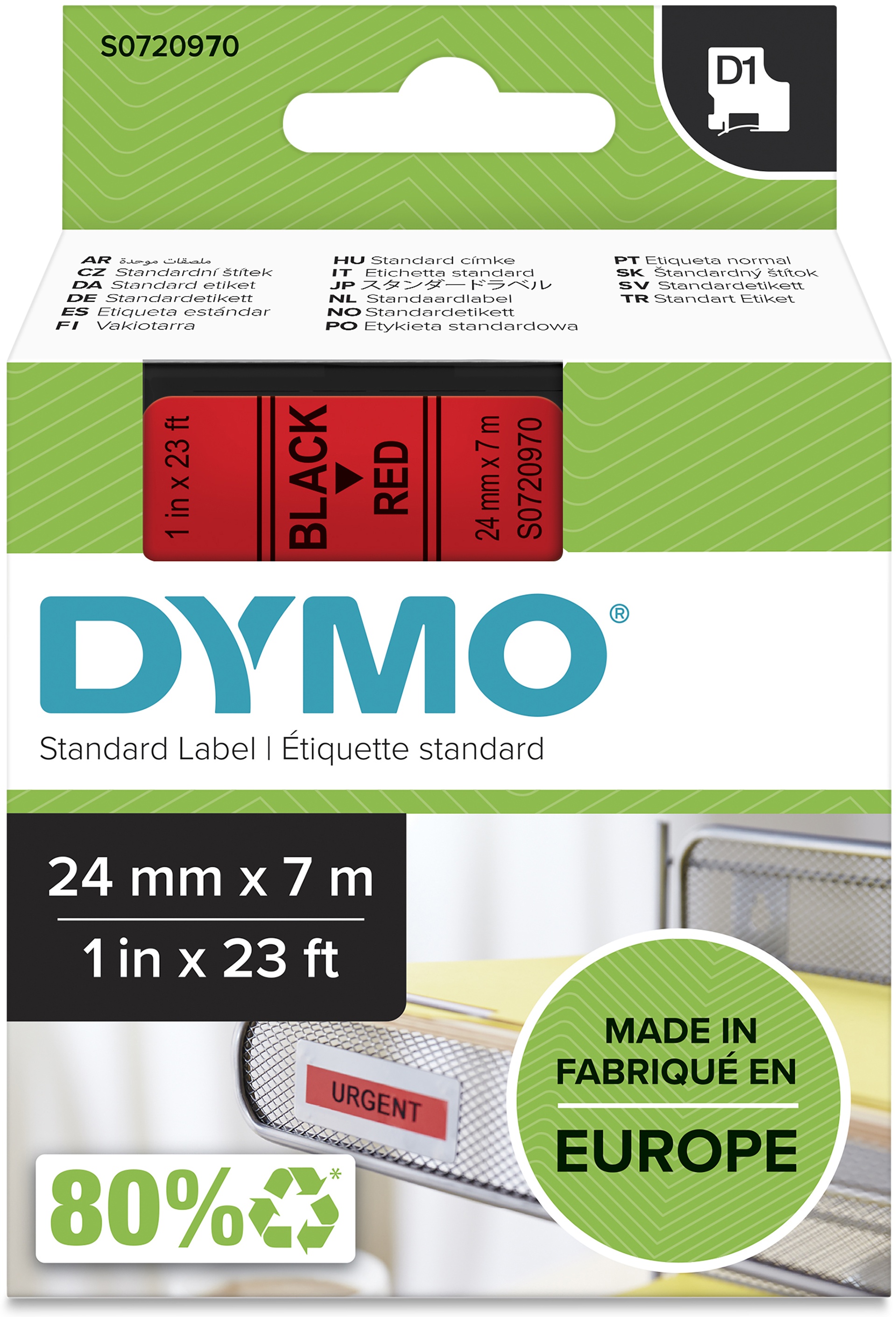 Dymo Schriftband D1 53717 | 24 mm | Schwarz auf Rot | 7 m