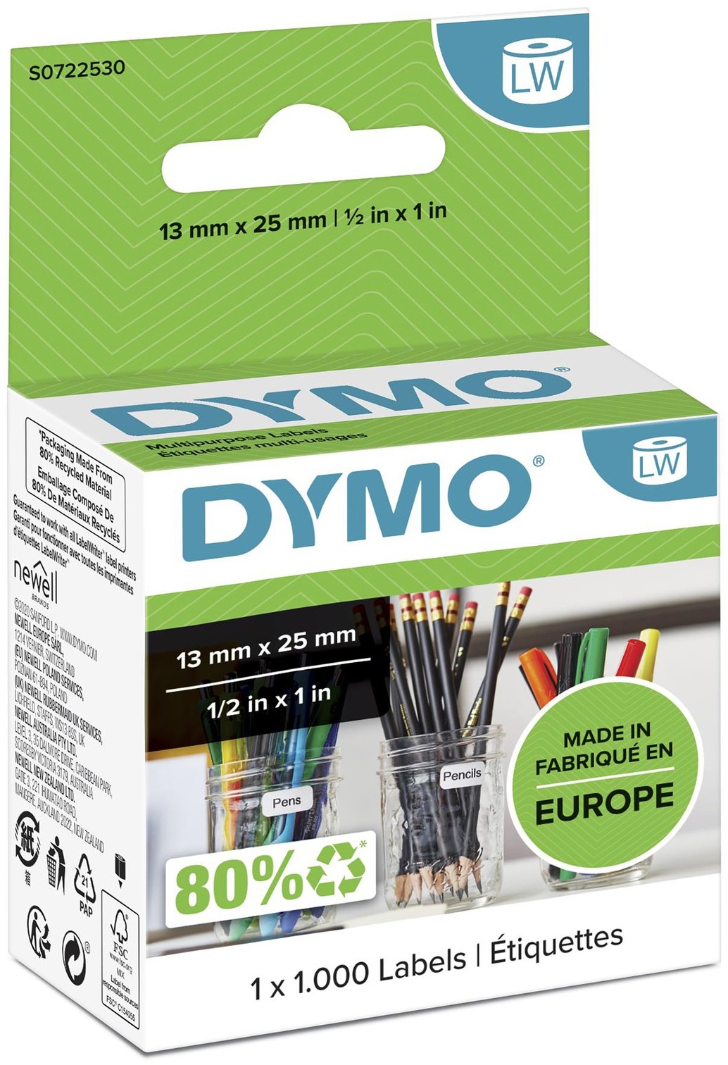 Dymo Etikettenrolle S0722530 | 13x25 mm | Weiß