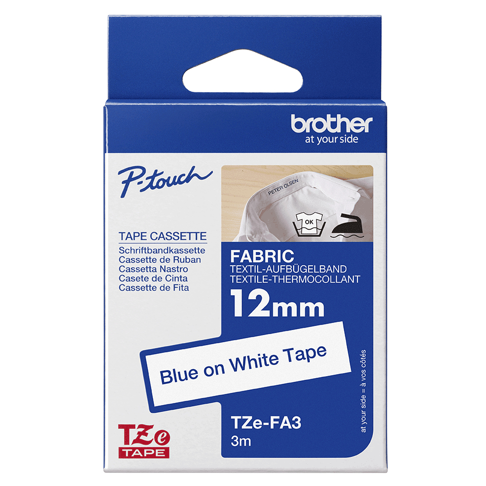 Brother Schriftband TZe-FA3 | 12 mm | Blau auf Weiß | 3 m