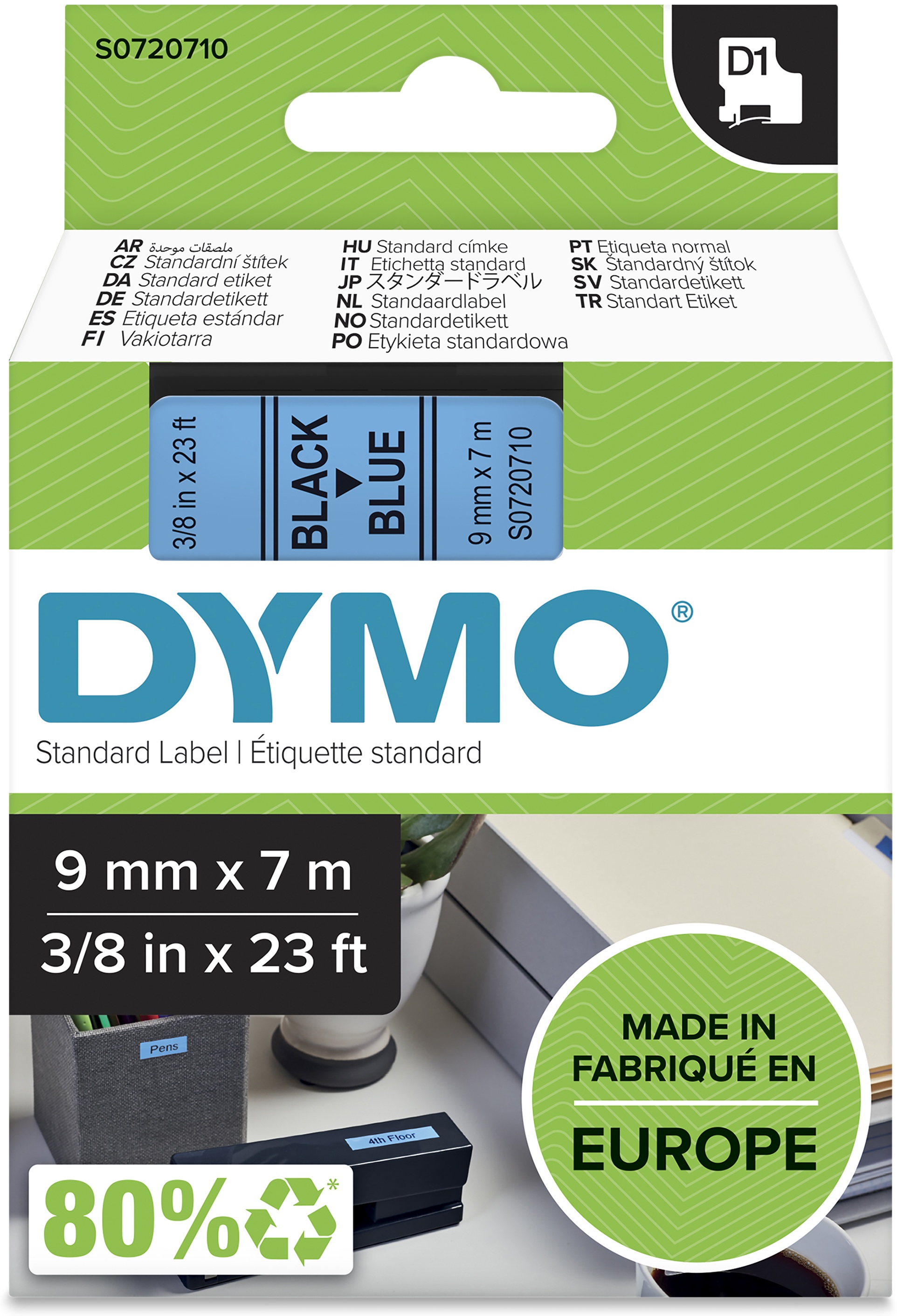 Dymo Schriftband D1 40916 | 9 mm | Schwarz auf Blau | 7 m