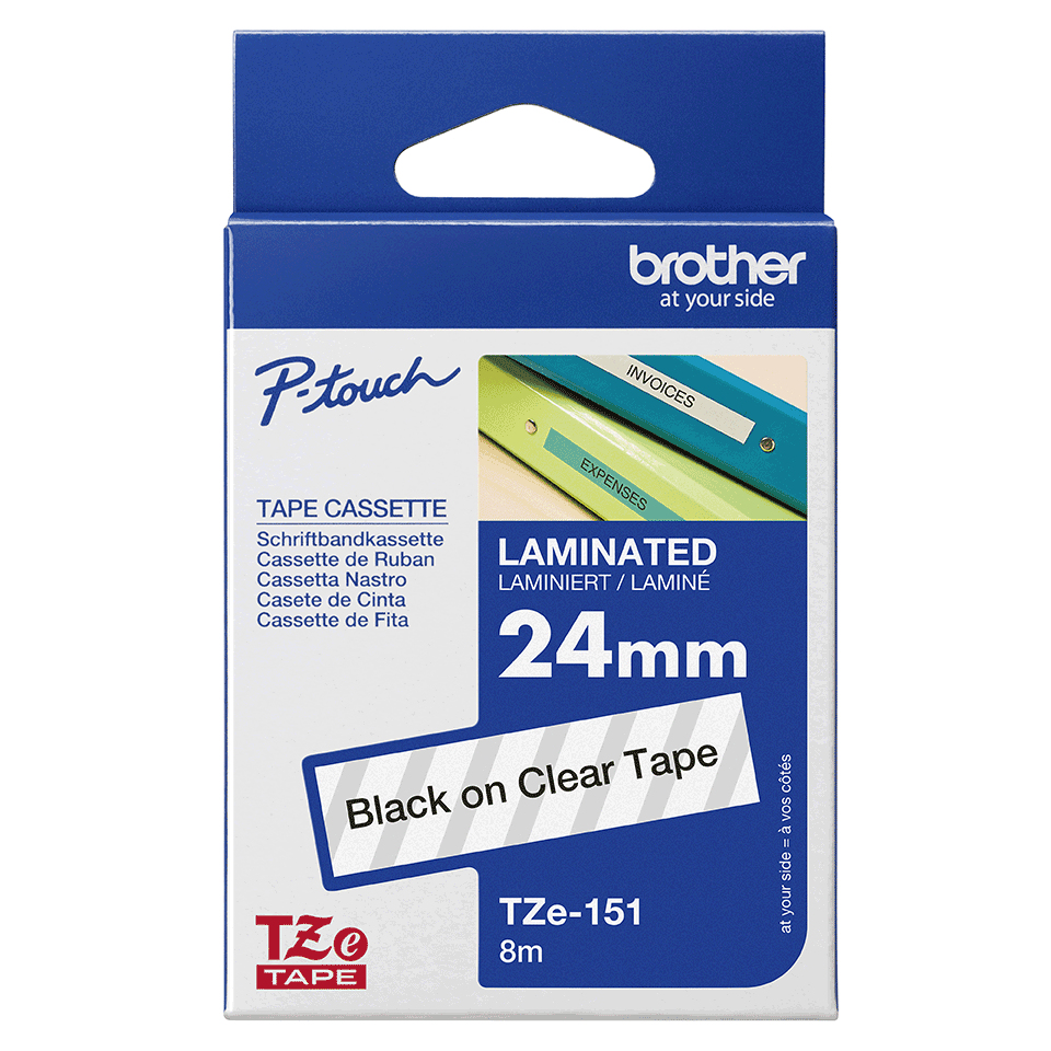 Brother Schriftband TZe-151 | 24 mm | Schwarz auf Transparent | 8 m