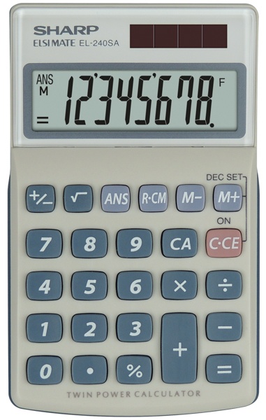 Sharp EL-240SA Taschenrechner | 8 Stellen | Solar + Batterie | Lichtgrau