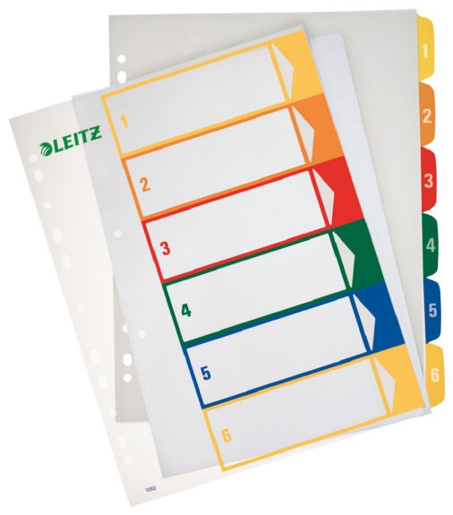 Leitz Register 1292 | DIN A4 | 1-6 · 6-teilig | Blau, Grün, Orange, Rot, Gelb