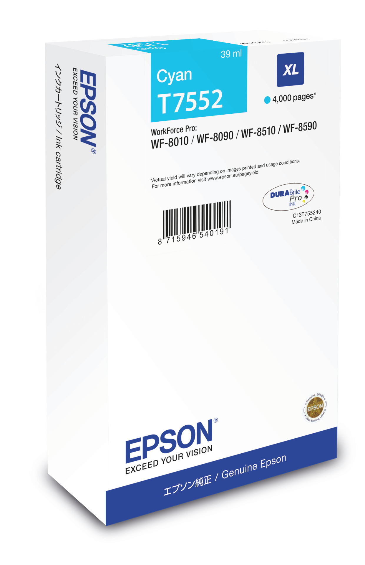 Original Epson T7552 | C13T755240 | C13T75524N Tinte Cyan XL