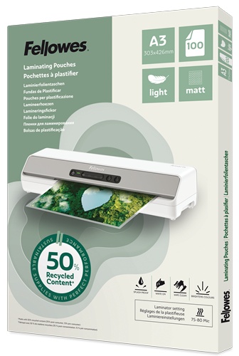 Fellowes Laminierfolien A3 | 80 µm | matt | 100 Stück | recycelt