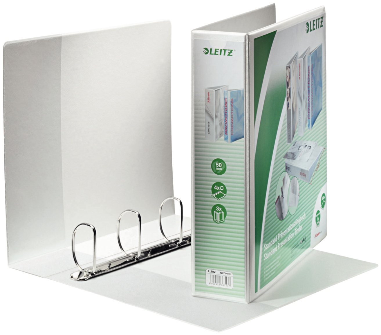 Leitz Präsentationsringbuch | DIN A4 | 4 Ringe | 7,7 cm | Weiß | 4er-Pack