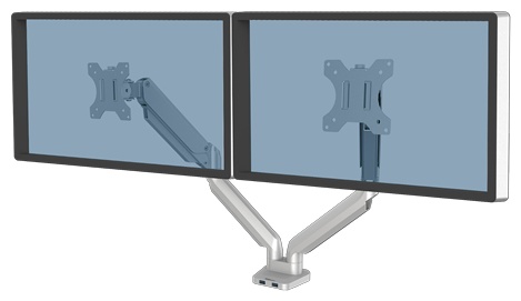Fellowes Platinum Series Monitorarm | für 2 Monitore | bis 40" | bis 8 kg | Tischklemme | höhenverstellbar | Silber