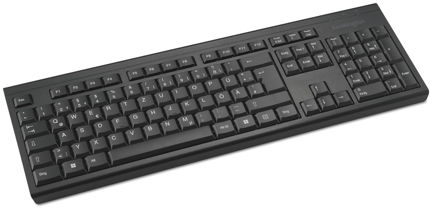 Kensington KB150 EQ Tastatur | Funk (2,4 GHz) | QWERTZ (DE) | mit Ziffernblock | 2× AA-Batterie | Schwarz