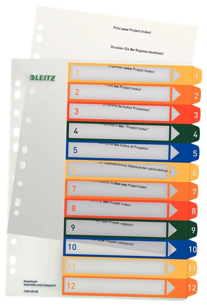 Leitz Register 1294 | DIN A4 | 1-12 · 12-teilig | Mehrfarbig