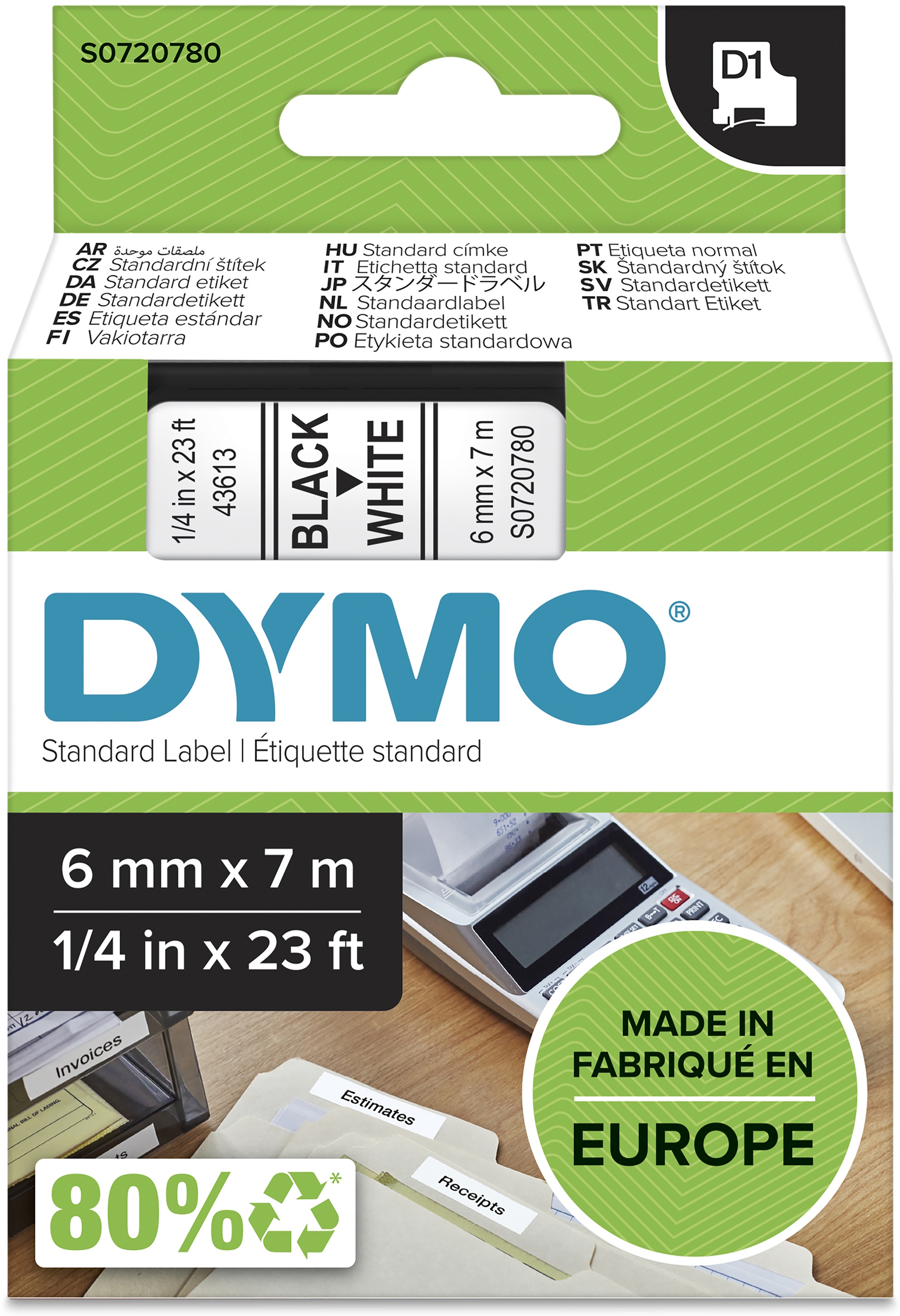 Dymo Schriftband D1 43613 | 6 mm | Schwarz auf Weiß | 7 m