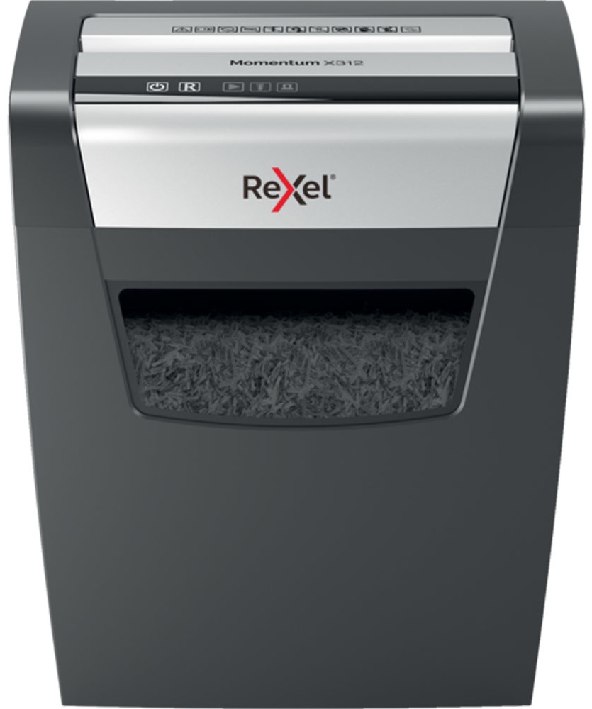 Rexel Momentum X312 Aktenvernichter | P-3 Partikelschnitt | 12 Blatt | 23 l | Schwarz/Grau