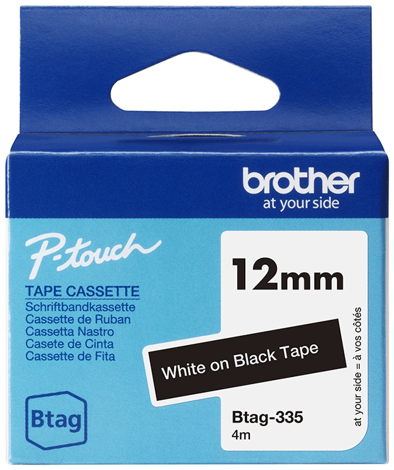 Brother Schriftband Btag BTAG335 | 12 mm | Weiß auf Schwarz | 4 m