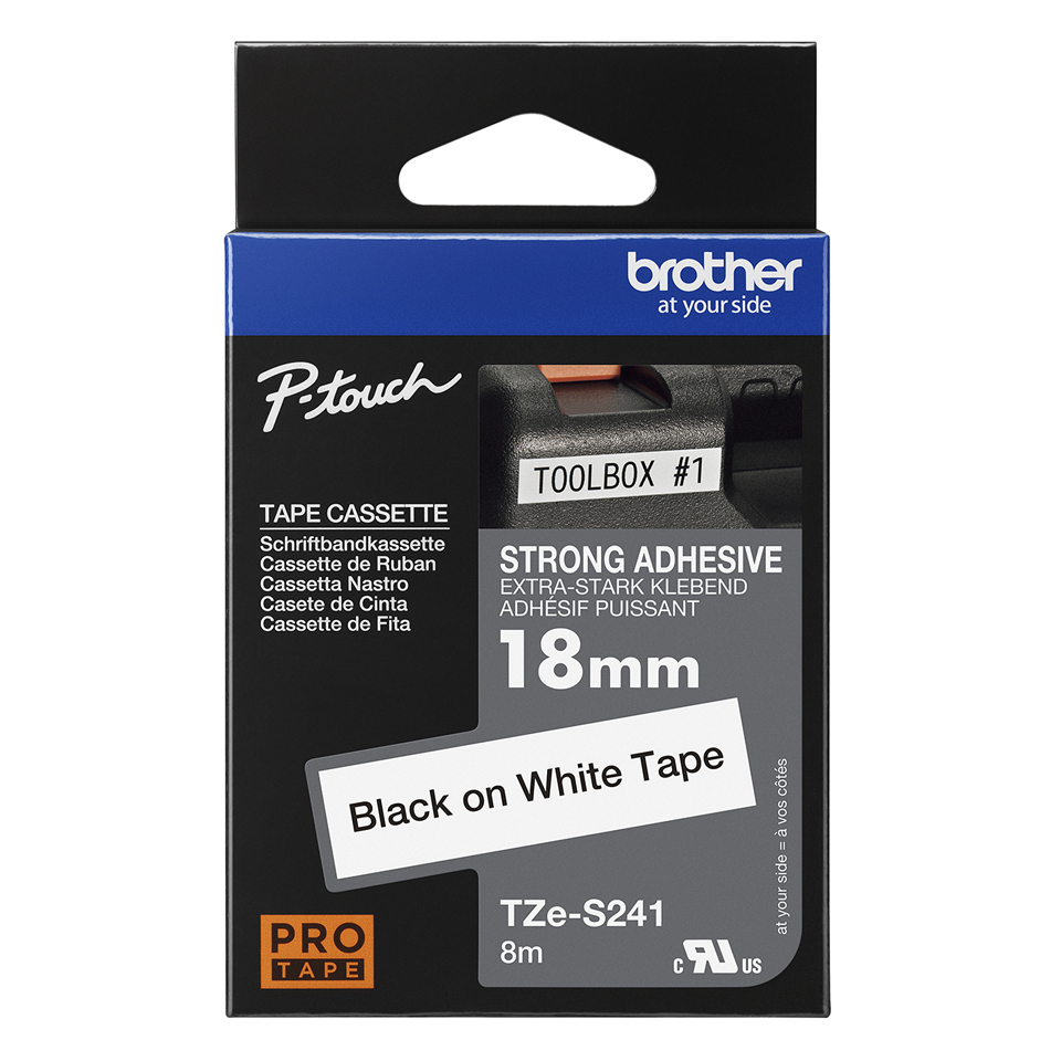 Brother Schriftband TZe-S241 | 18 mm | Schwarz auf Weiß | 8 m