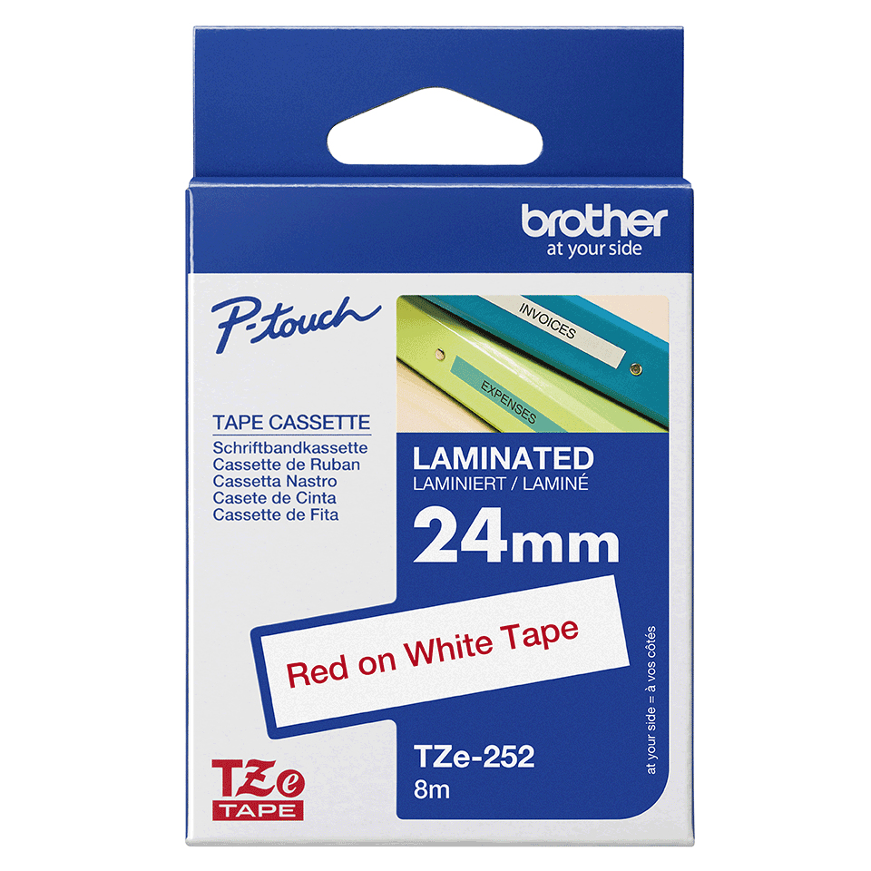 Brother Schriftband TZe-252 | 24 mm | Rot auf Weiß | 8 m