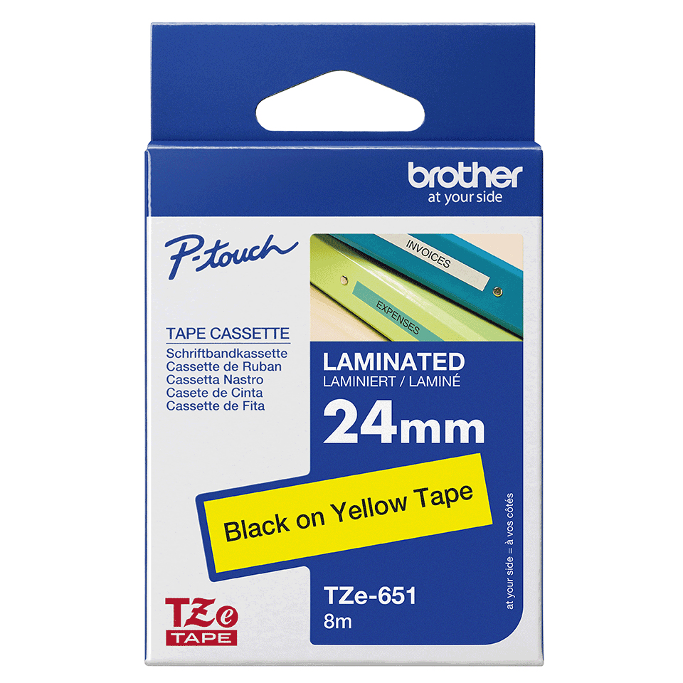 Brother Schriftband TZe-651 | 24 mm | Schwarz auf Gelb | 8 m
