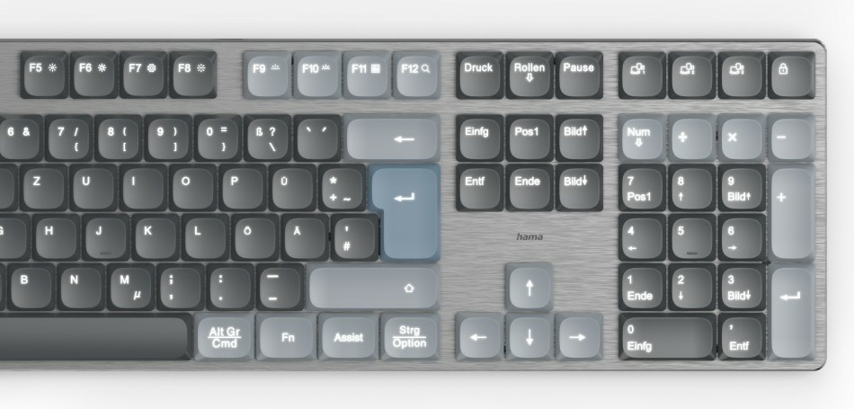 Hama WK-800 Tastatur | Bluetooth | QWERTZ (DE) | mit Ziffernblock | mechanisch | Akku | Grau