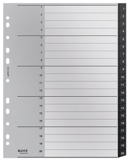 Leitz Register recycle 1211 | DIN A4 | 1-20 · 20-teilig | Schwarz