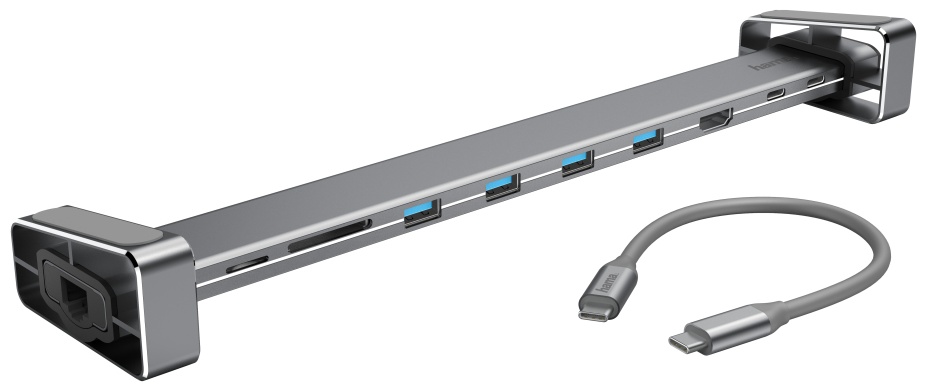 Hama 9-in-1 USB-C-Hub 00200103 | USB-C | 1 Monitor (HDMI) | lädt Laptop mit 60 W | Gigabit-LAN | 4× USB-A