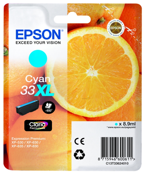 Original Epson 33XL | C13T33624012 Tinte Cyan XL
